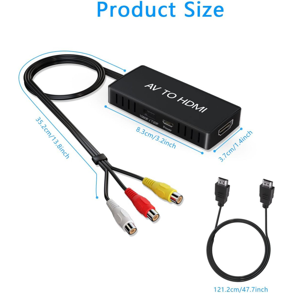 Преобразователь RCA в HDMI, AV в HDMI, мини-адаптер композитного сигнала 1080P в HDMI, поддержка PAL/NTSC 