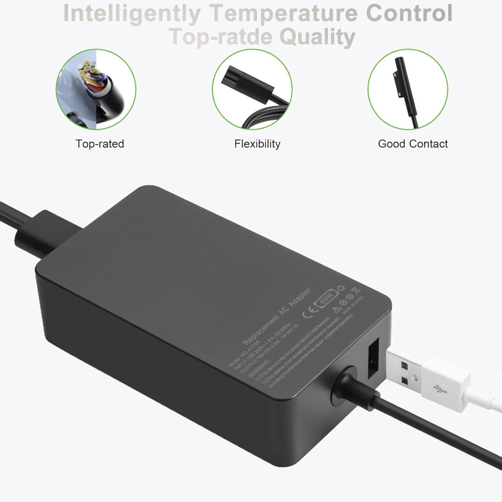 Блок питания Ptioatns для ноутбуков и планшетов Microsoft 15V 4A 65W (6pin) +5V 1A USB (вилка EU)