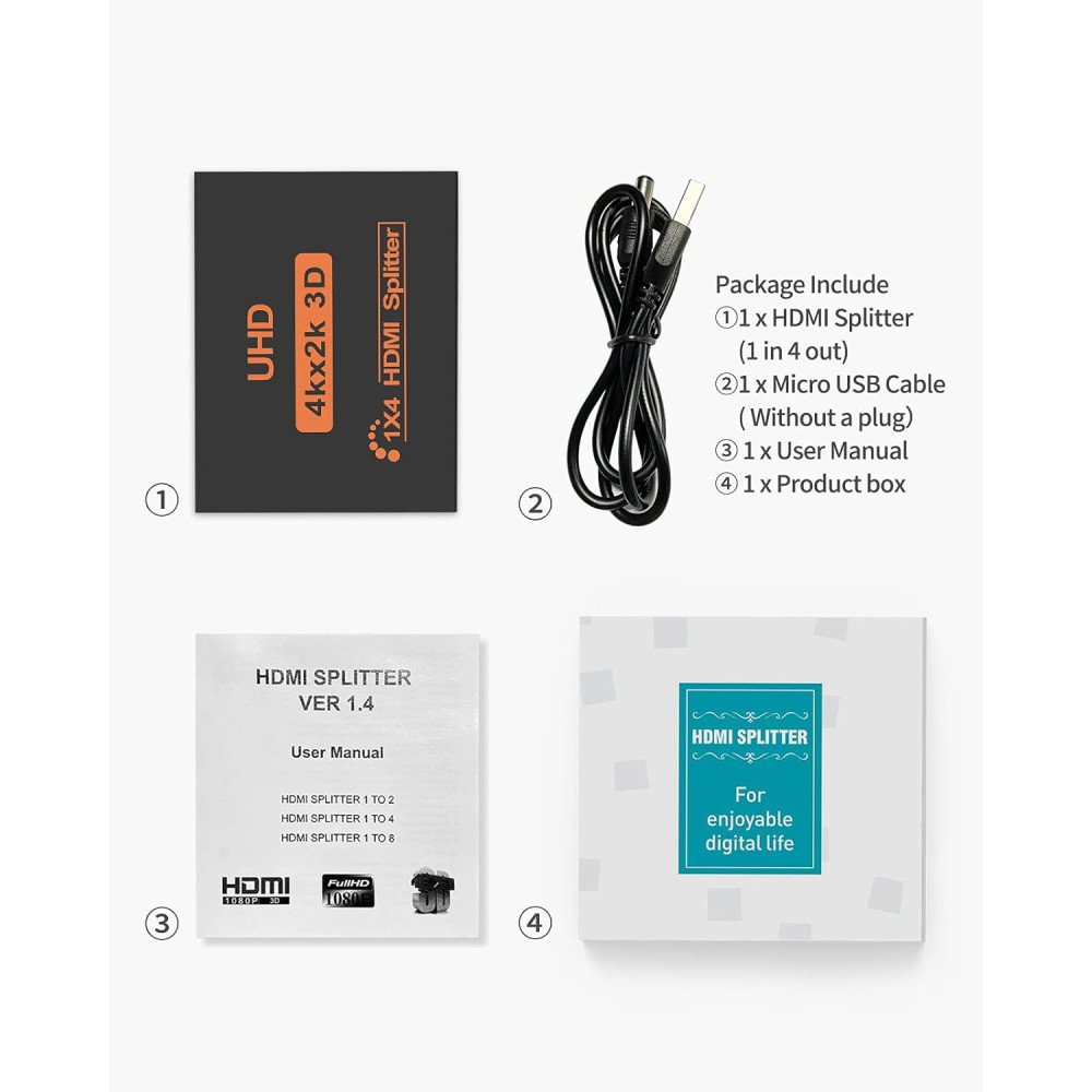 Розгалужувач Uzanpie HDMI на 4 виходи, 4K при 30 Гц 1080p 3D