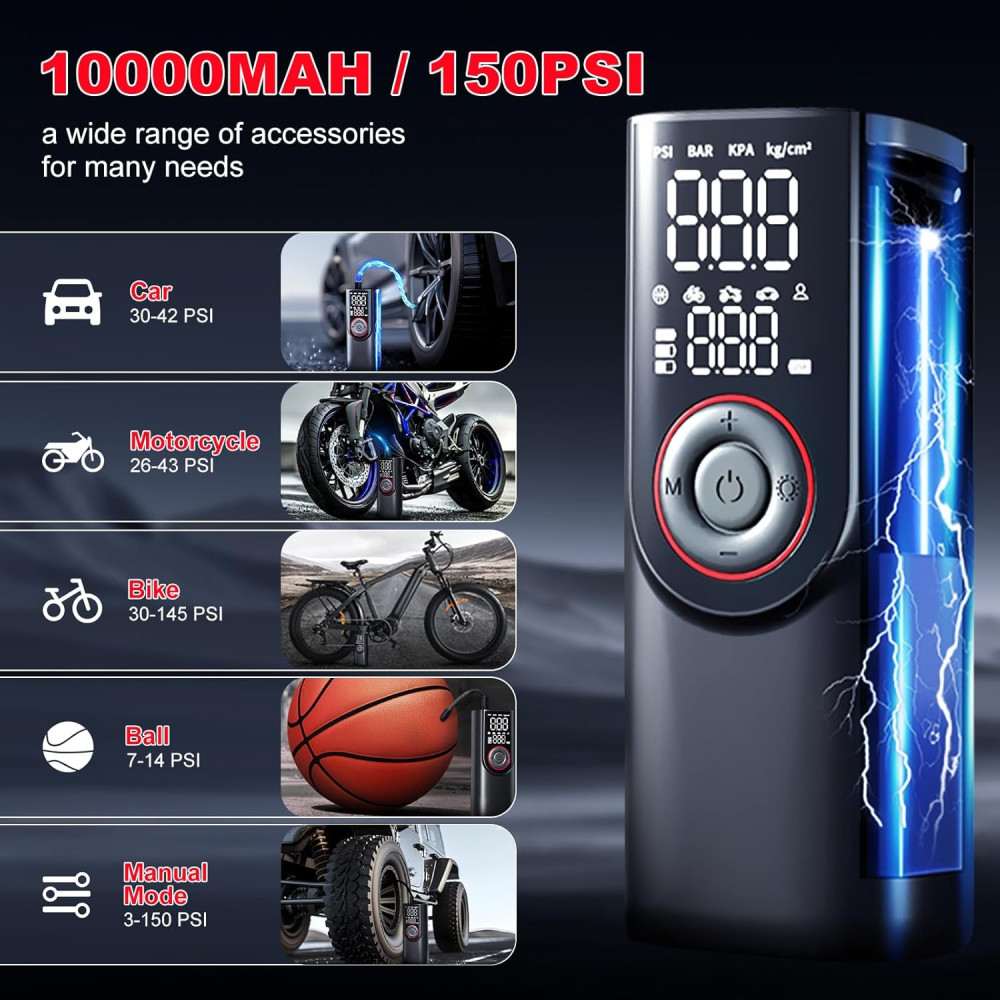 Насос для накачивания шин Lupxiu ATJ-9566, 6000 mAh, с цифровым манометром