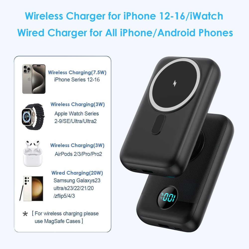 Магнитное зарядное устройство 10800 мА·ч, 4-в-1, iPhone 16/15/14/13/12 серий, Apple Watch