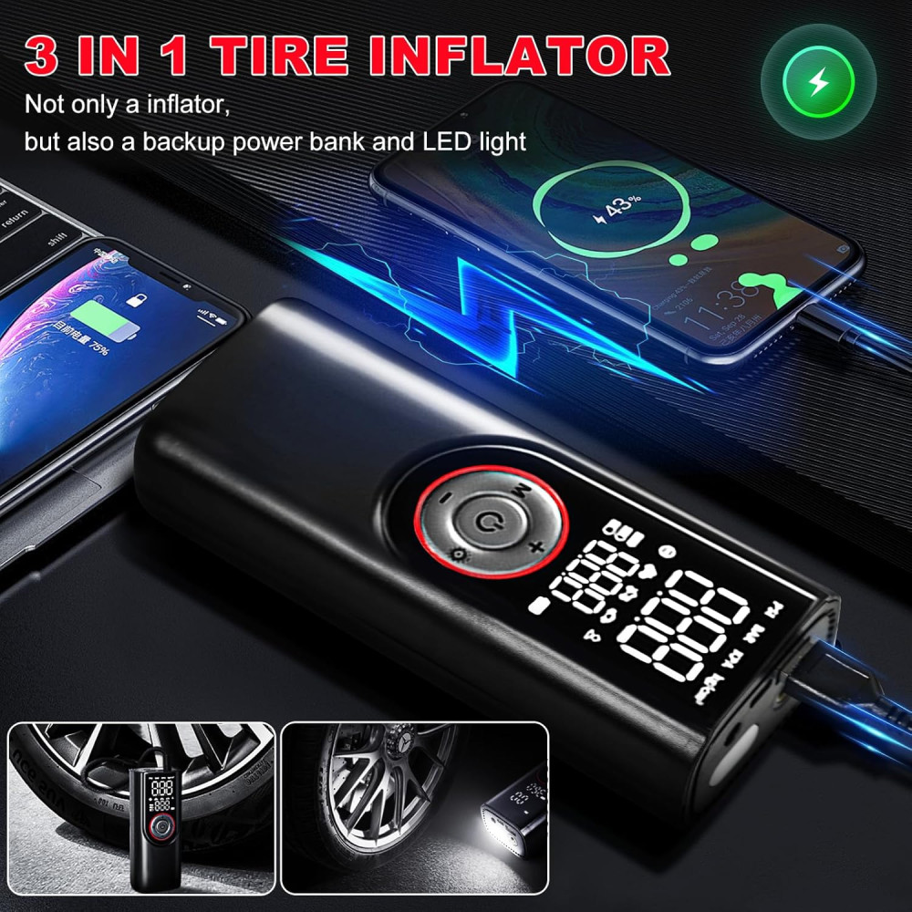 Насос для накачивания шин Lupxiu ATJ-9566, 6000 mAh, с цифровым манометром