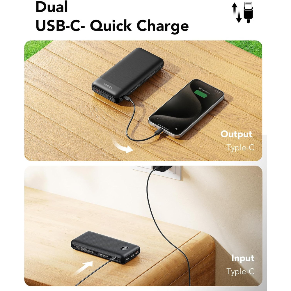 VEGER Power Bank Повербанк 27000 мАч 20 Вт быстрая зарядка, USB C, PD&QC 3.0