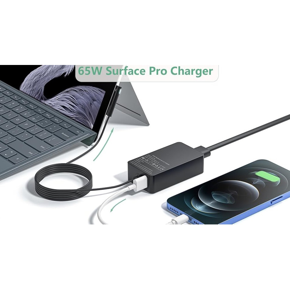 Блок питания Ptioatns для ноутбуков и планшетов Microsoft 15V 4A 65W (6pin) +5V 1A USB (вилка EU)