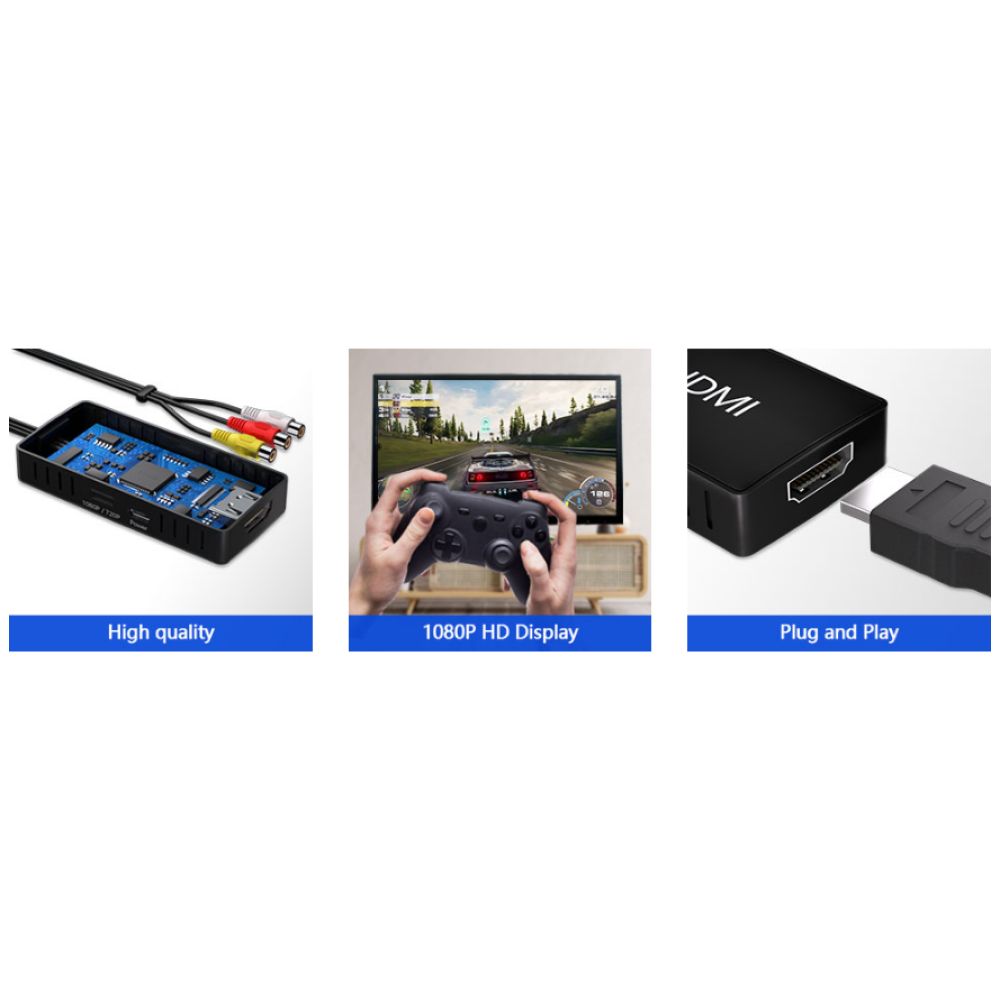 Преобразователь RCA в HDMI, AV в HDMI, мини-адаптер композитного сигнала 1080P в HDMI, поддержка PAL/NTSC 