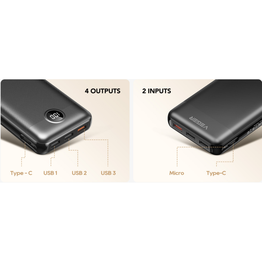 VEGER Power Bank Повербанк 27000 мАч 20 Вт быстрая зарядка, USB C, PD&QC 3.0