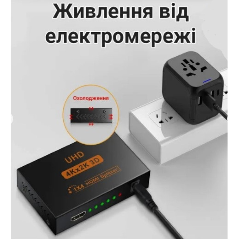 Розгалужувач Uzanpie HDMI на 4 виходи, 4K при 30 Гц 1080p 3D