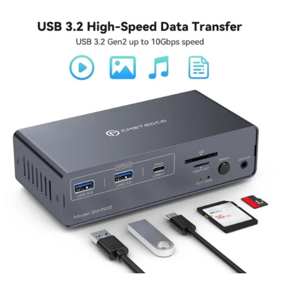 USB C Док станция с KVM переключателем для 2 компьютеров и 2 мониторов