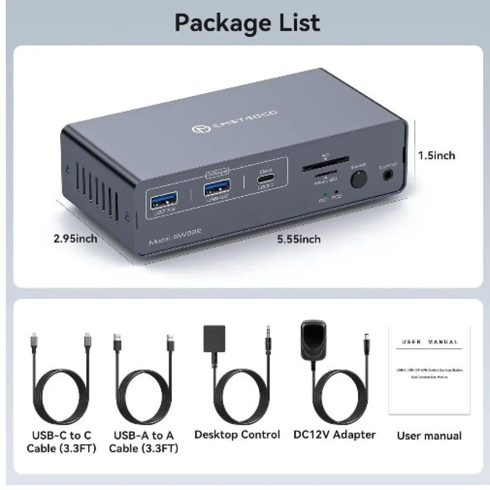 USB C Док станция с KVM переключателем для 2 компьютеров и 2 мониторов