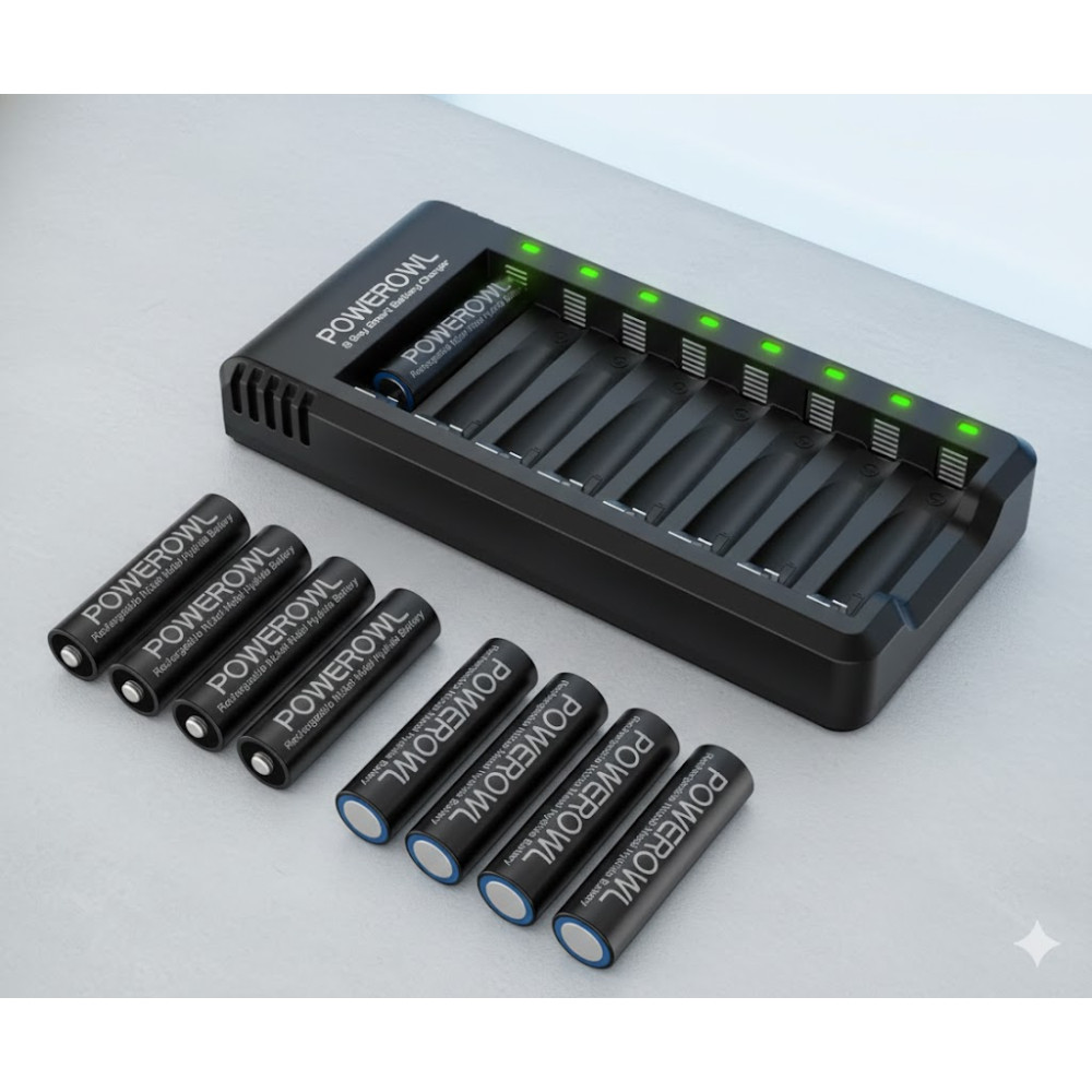 Перезаряжаемые батареи POWEROWL AA 2800mAh с умным зарядным устройством 8 шт
