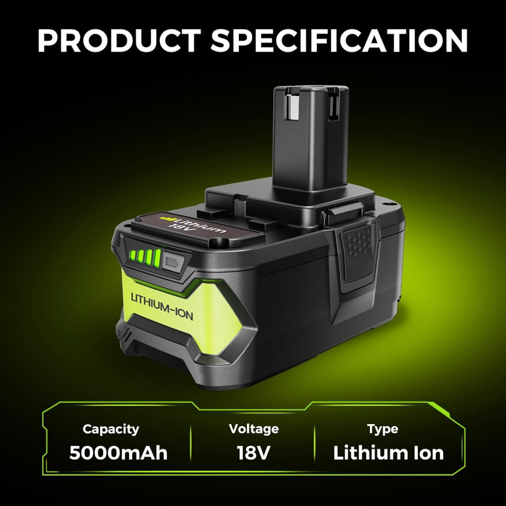 Аккумулятор FORNERGY 18V 5,0Ah Li-Ion для Ryobi One+ 2 шт с индикатором заряда
