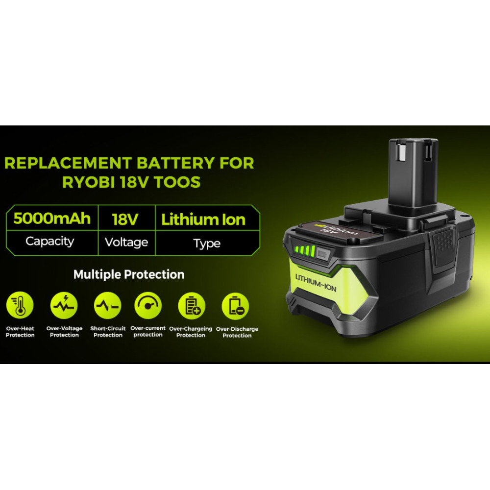Аккумулятор FORNERGY 18V 5,0Ah Li-Ion для Ryobi One+ 2 шт с индикатором заряда