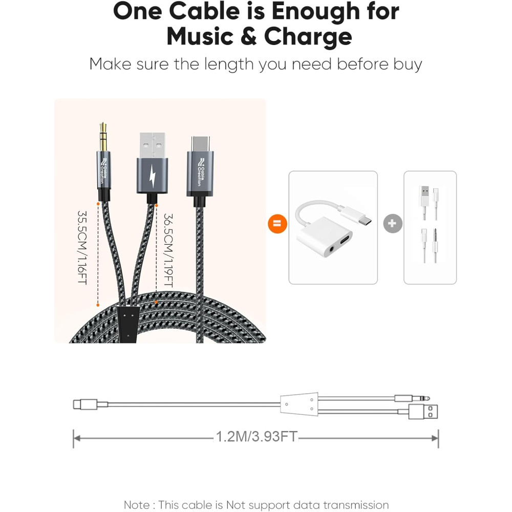 Универсальный кабель CableCreation для передачи аудио через 3 5 мм AUX и быстрая зарядка 18W