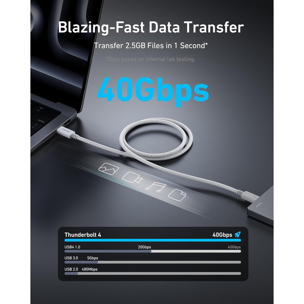 Кабель Anker Prime Thunderbolt 4 USB C to USB C 240W 40Gbps 1м поддержка 8K