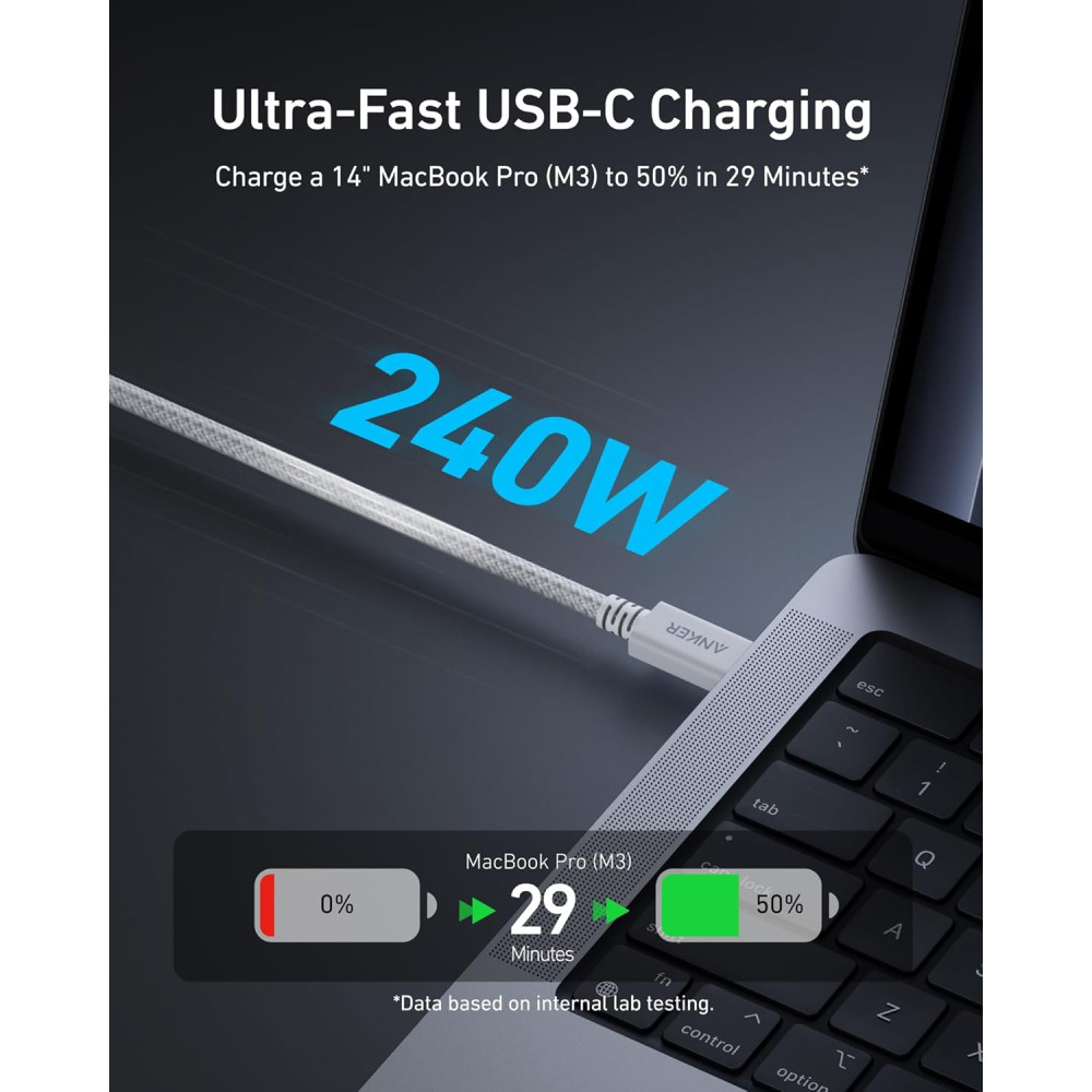 Кабель Anker Prime Thunderbolt 4 USB C to USB C 240W 40Gbps 1м поддержка 8K