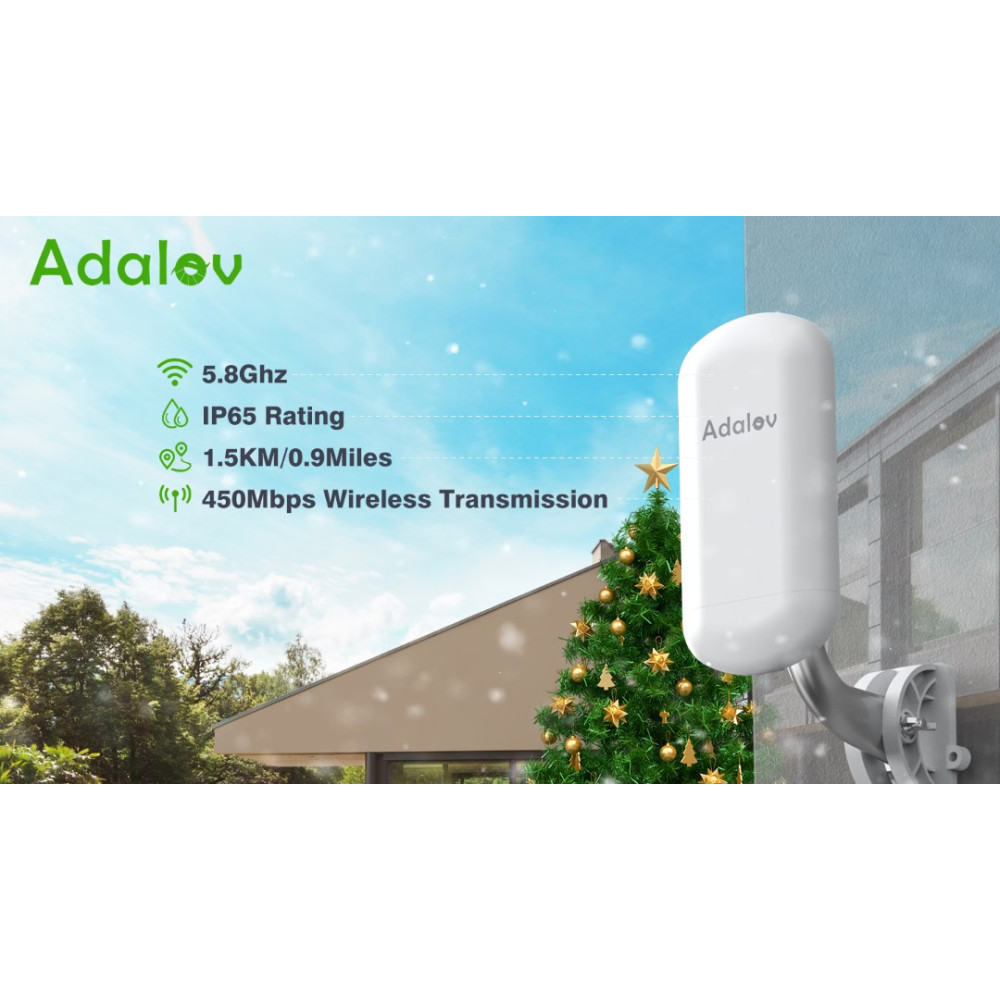 Бездротовий міст AdaLov 5,8GHz до 1,5 км 2 пристрої PoE IP65 для відеонагляду та інтернету