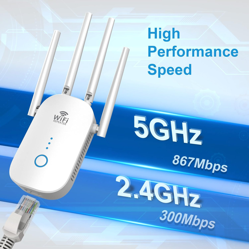 Усилитель сигнала WiFi Genetsy RE-758AC 1200 Мбит 4 антенн и 360 градусов покрытия