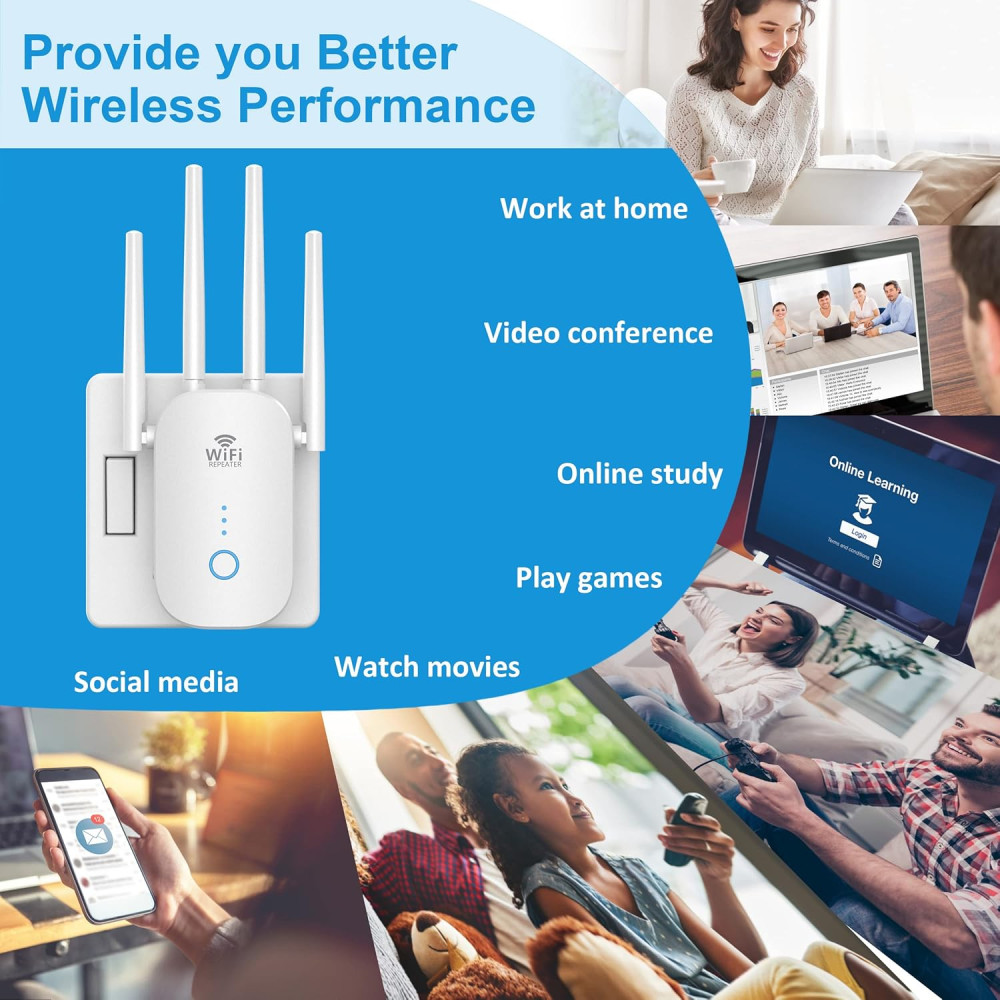 Усилитель сигнала WiFi Genetsy RE-758AC 1200 Мбит 4 антенн и 360 градусов покрытия