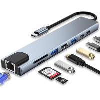 USB Hub Type-C кардридер-конвертер 8-в-1 MacBook, iPad. Ethernet, HDMI 4K