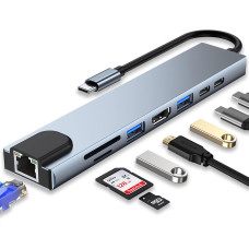 USB Hub Type-C кардридер-конвертер 8-в-1 MacBook, iPad. Ethernet, HDMI 4K