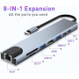 USB Hub Type-C кардридер-конвертер 8-в-1 MacBook, iPad. Ethernet, HDMI 4K