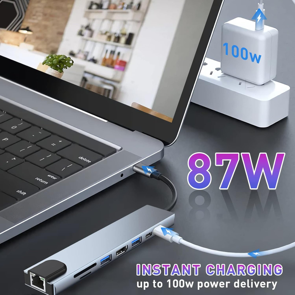 USB Hub Type-C кардридер-конвертер 8-в-1 MacBook, iPad. Ethernet, HDMI 4K
