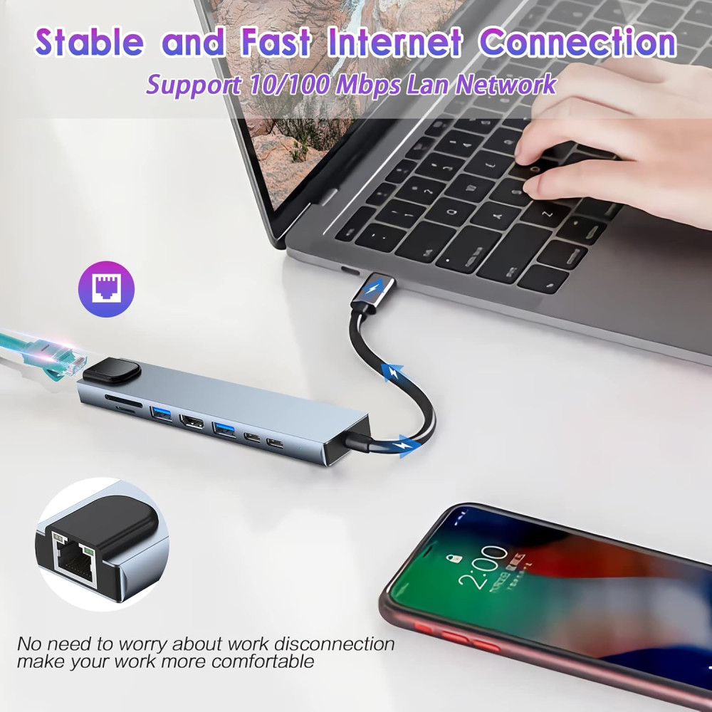 USB Hub Type-C кардридер-конвертер 8-в-1 MacBook, iPad. Ethernet, HDMI 4K