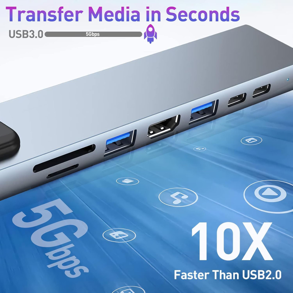 USB Hub Type-C кардридер-конвертер 8-в-1 MacBook, iPad. Ethernet, HDMI 4K