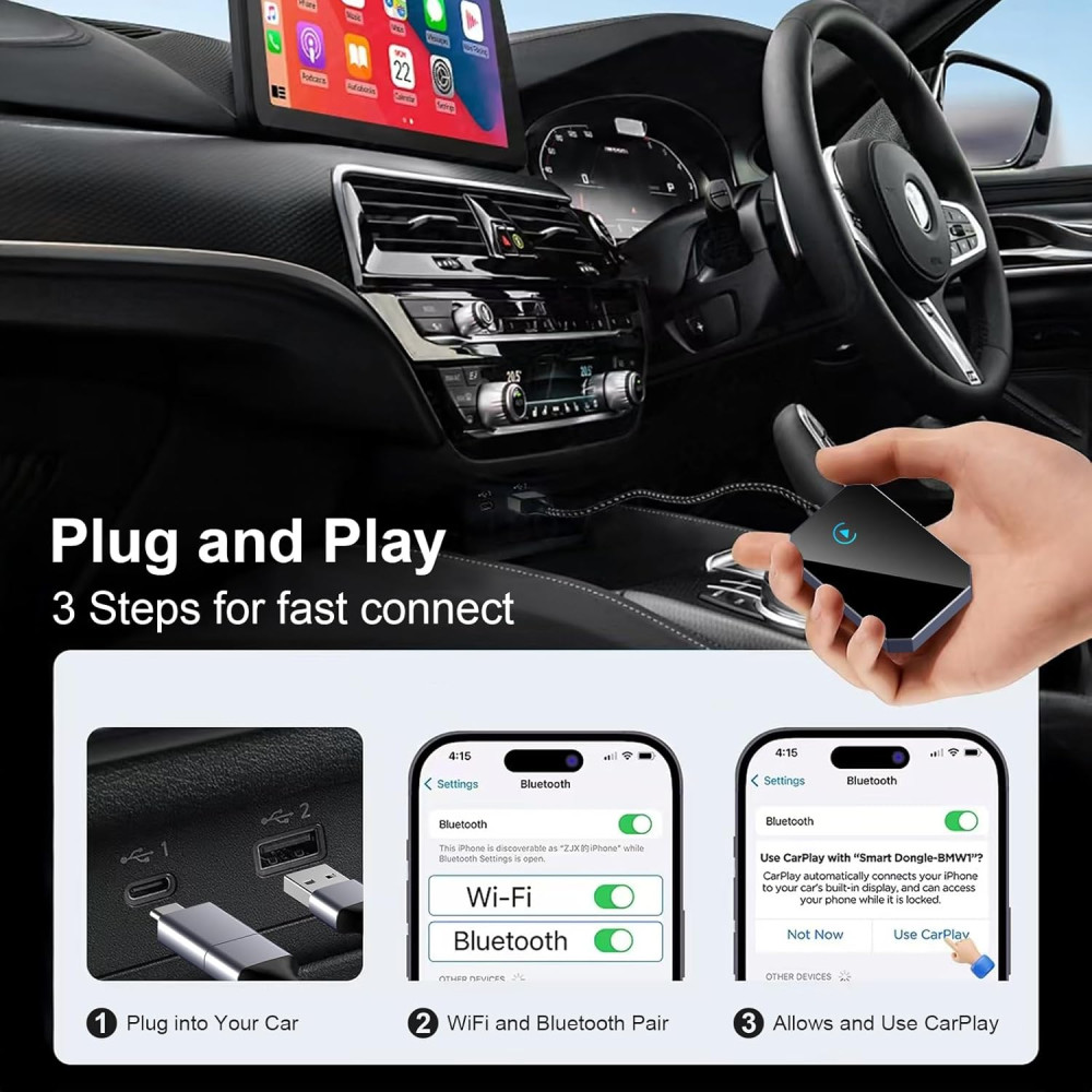 Беспроводной адаптер Fosucwin для Apple CarPlay/Android Auto