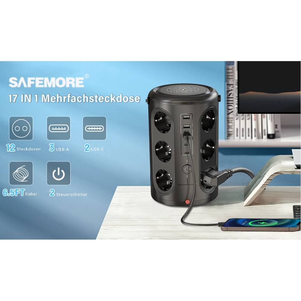 Сетевой удлинитель SAFEMORE с 12 розетками и 5 USB портами