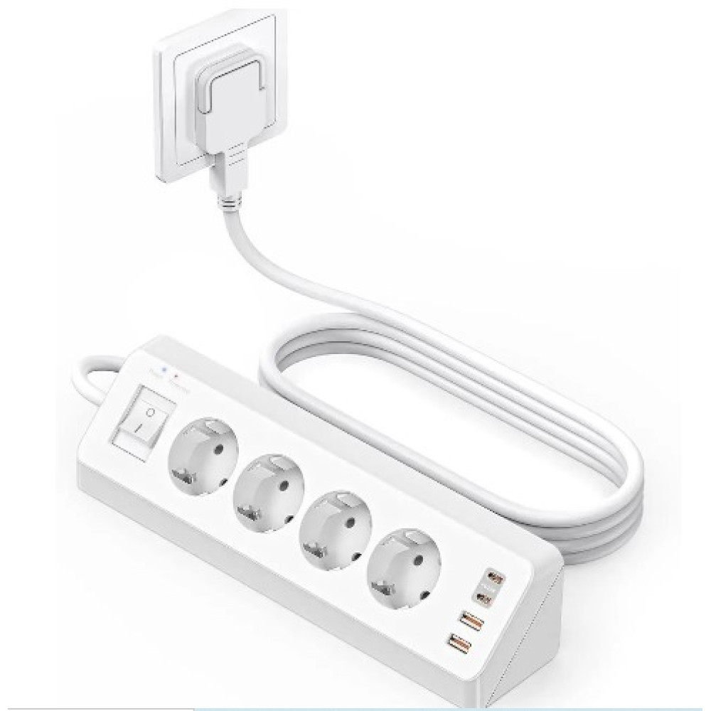 Угловой удлинитель SUDEERY 4 розетки + 4 USB 3680W 3 м с защитой от перенапряжения
