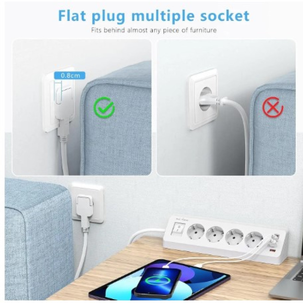 Угловой удлинитель SUDEERY 4 розетки + 4 USB 3680W 3 м с защитой от перенапряжения