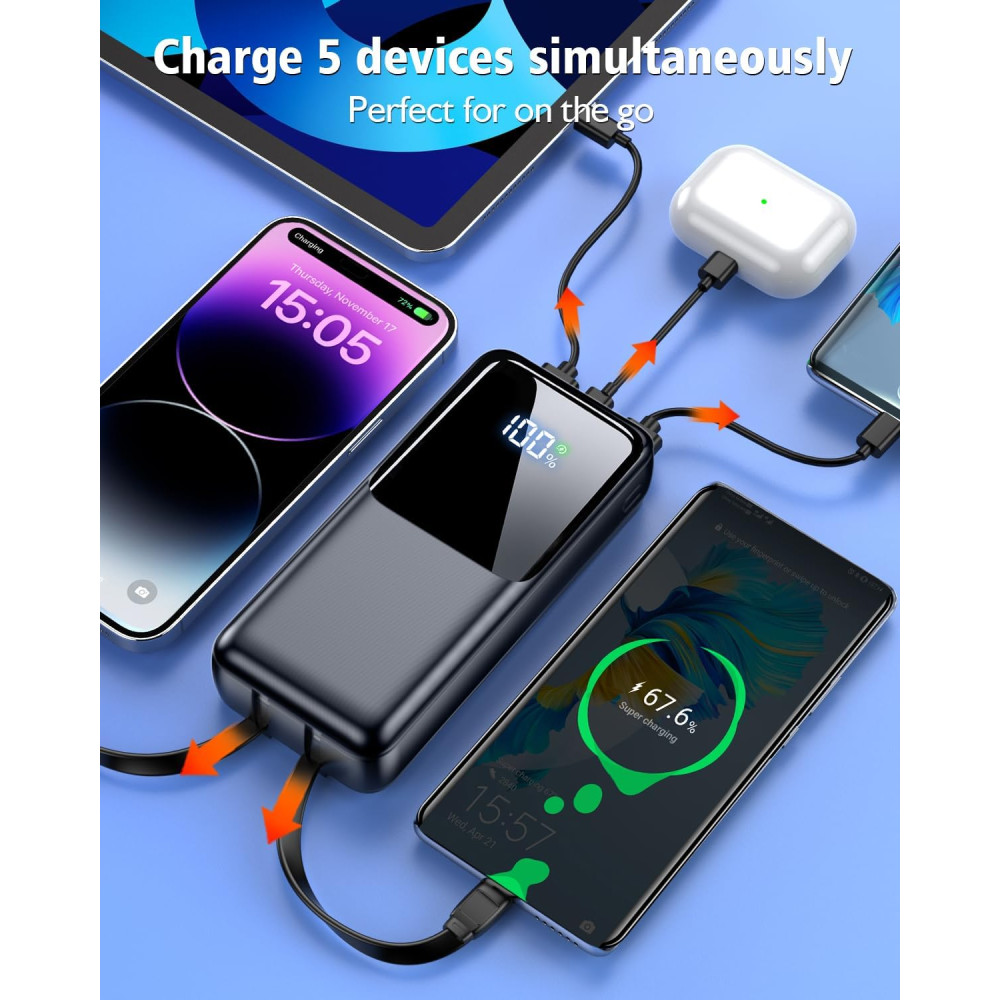 Power Bank CFIAI повербанк 15000 mAh со встроенными кабелями