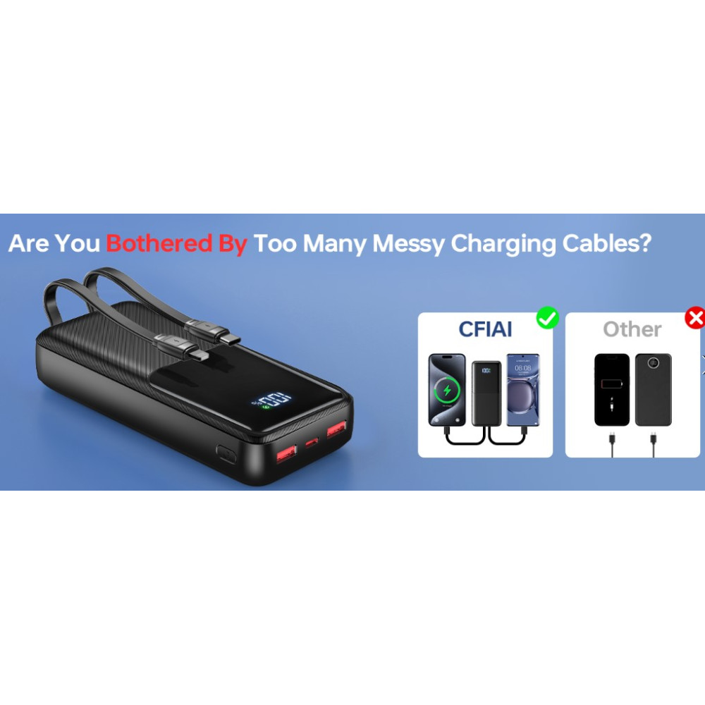 Power Bank CFIAI повербанк 15000 mAh со встроенными кабелями