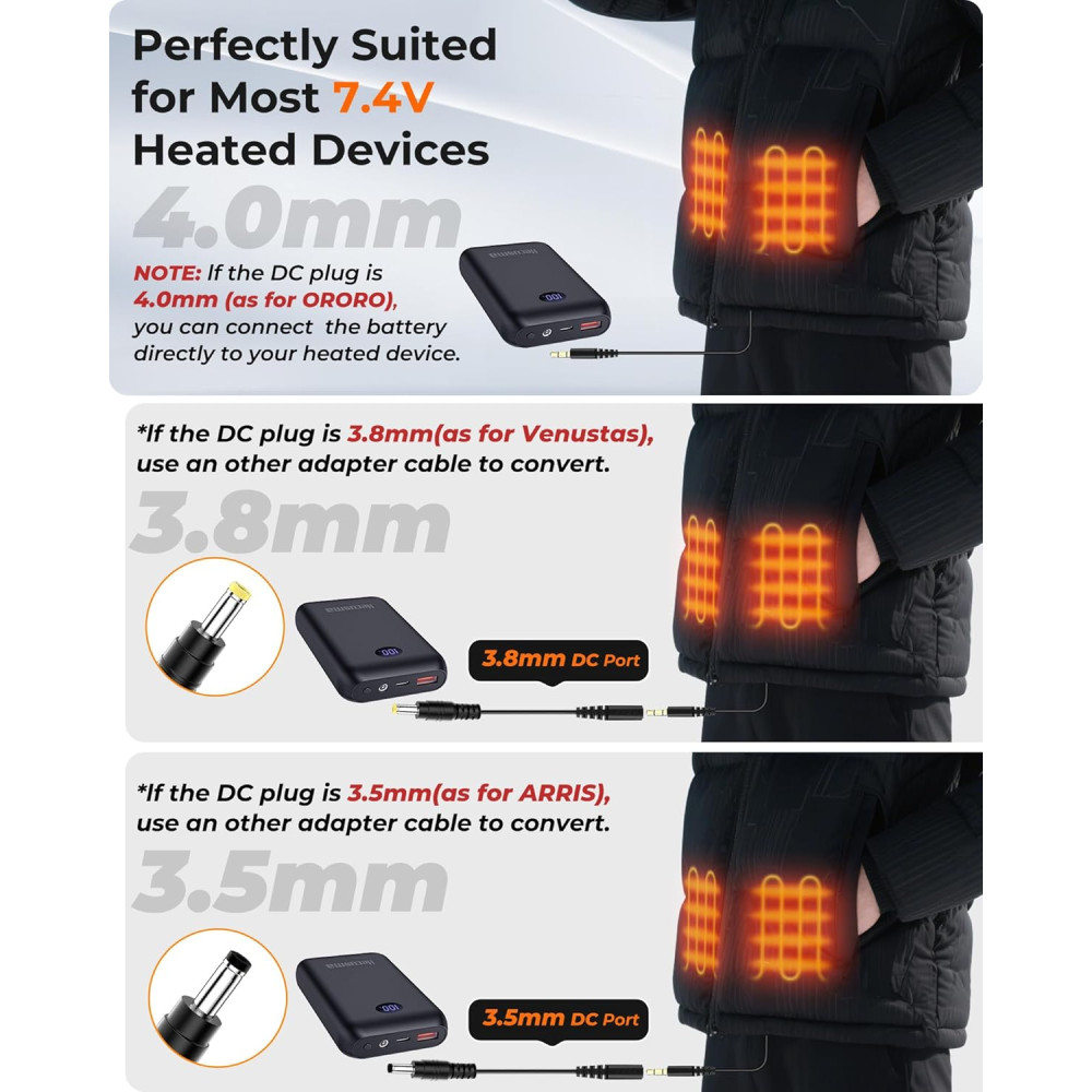 Power Bank Повербанк для греющей одежды Hecusma 16000mAh 7 4V с LED дисплеем