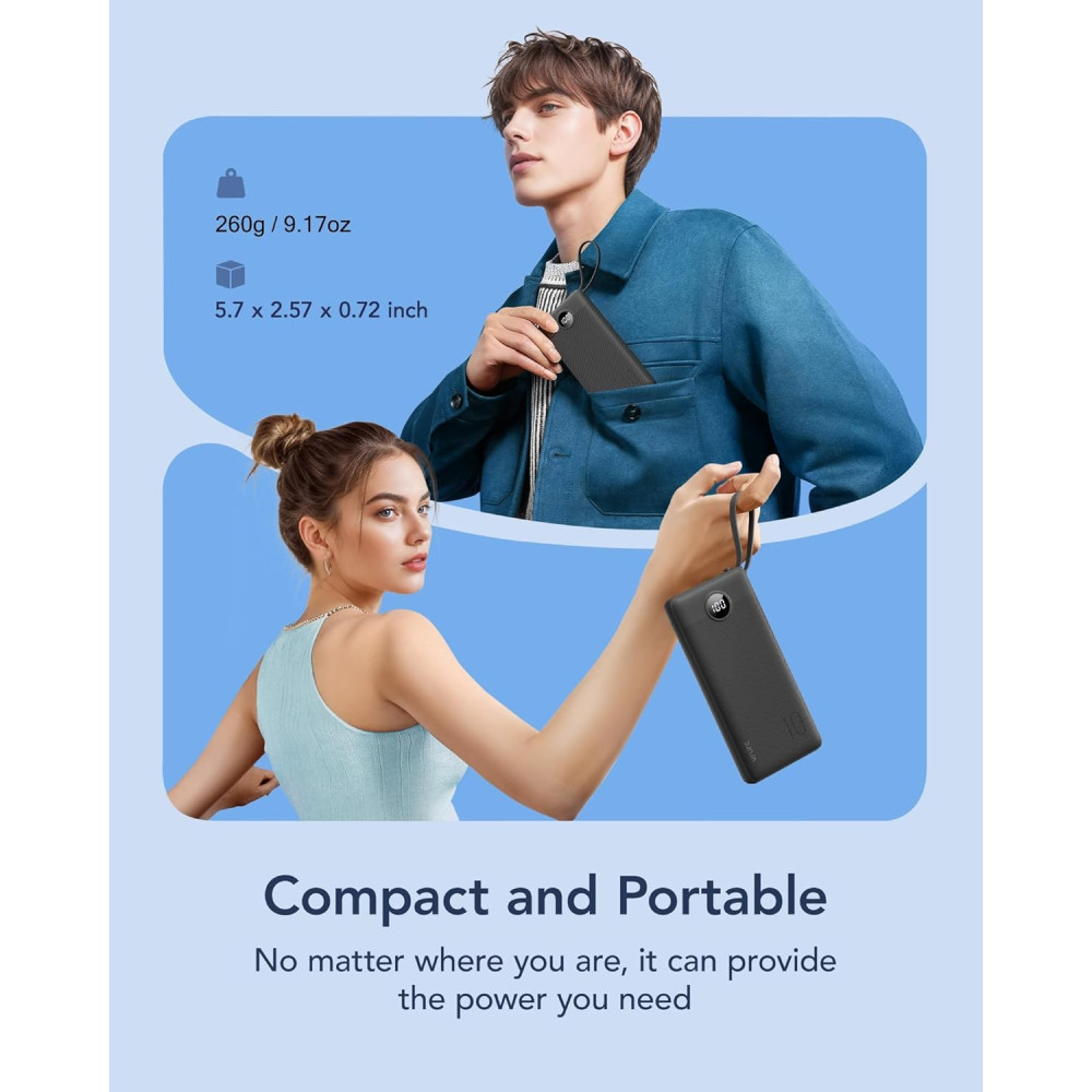 Power Bank Павербанк VRURC 10000mAh с кабелями 5-выходов, 2-входы