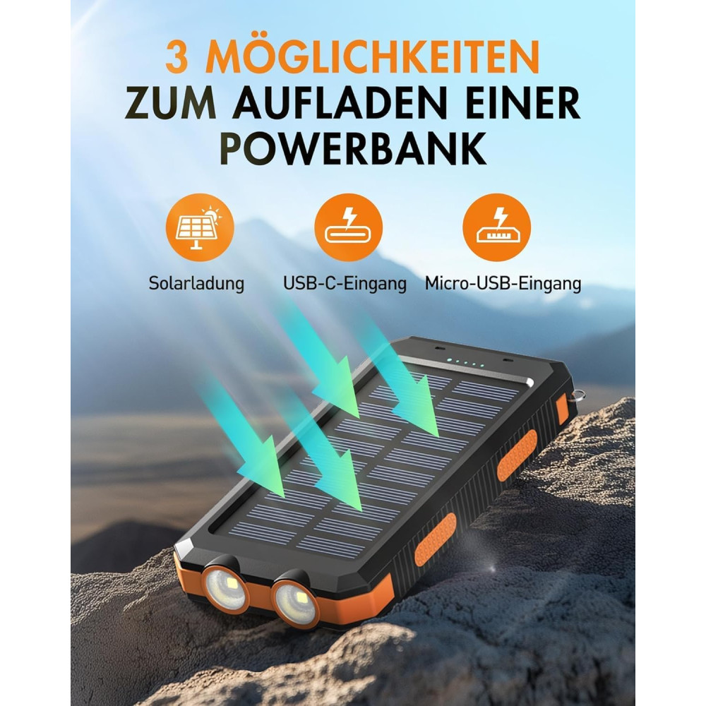 Power Bank Повербанк на солнечной батарее Vikeri 26800mAh с фонариком