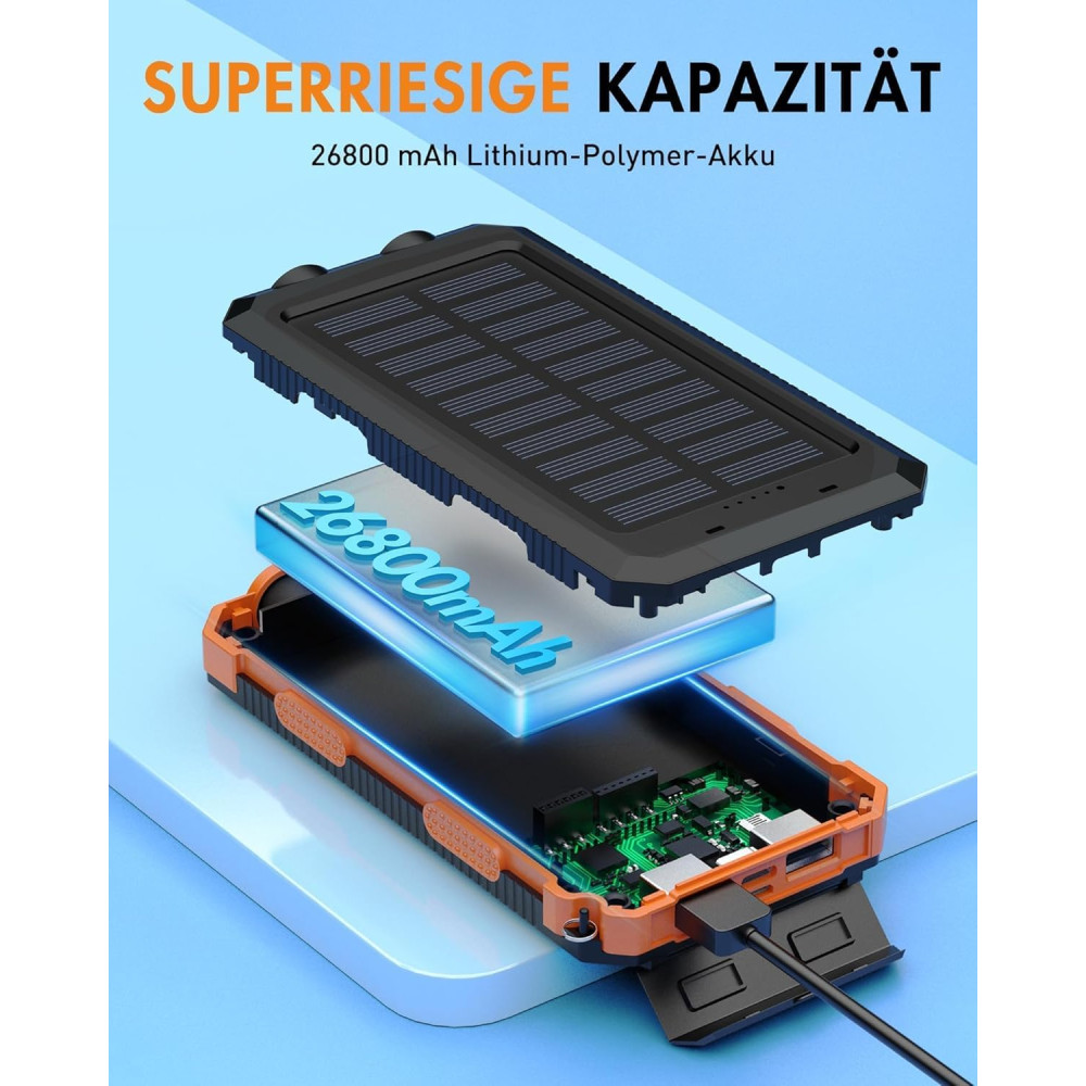 Power Bank Повербанк на солнечной батарее Vikeri 26800mAh с фонариком
