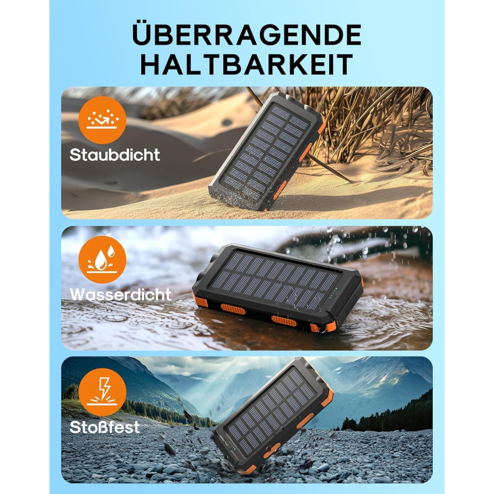 Power Bank Повербанк на солнечной батарее Vikeri 26800mAh с фонариком