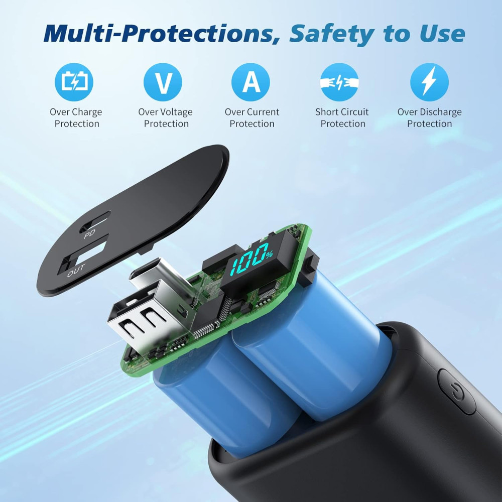 Power Bank Повербанк Ekrist 10800mAhз вбудованим USB C кабелем