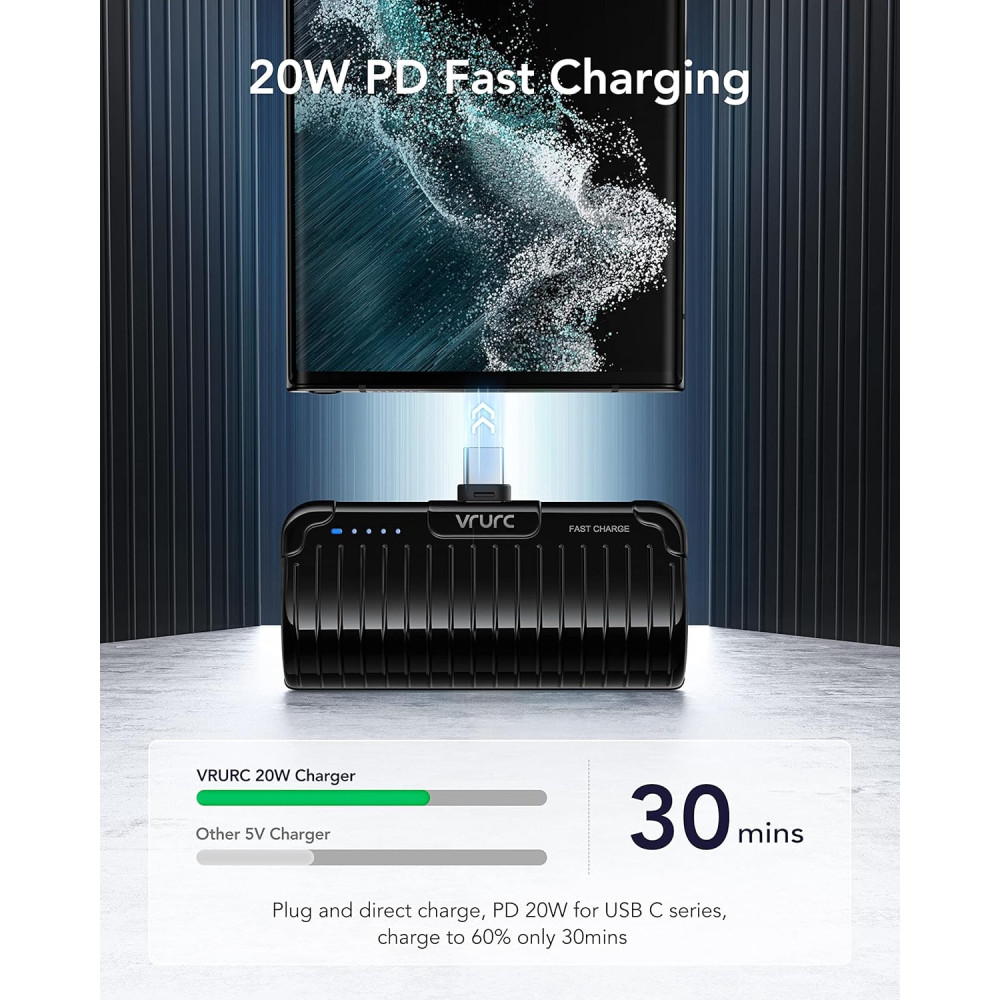 Power Bank Повербанк VRURC 5000 мАh USB-C и быстрая зарядка PD 20W