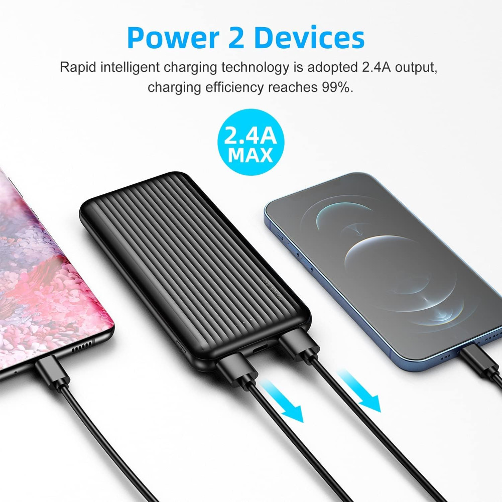 Power Bank Повербанк Ryzwoc 10000 мАh на 2 входа и 2 выхода с LED индикатором