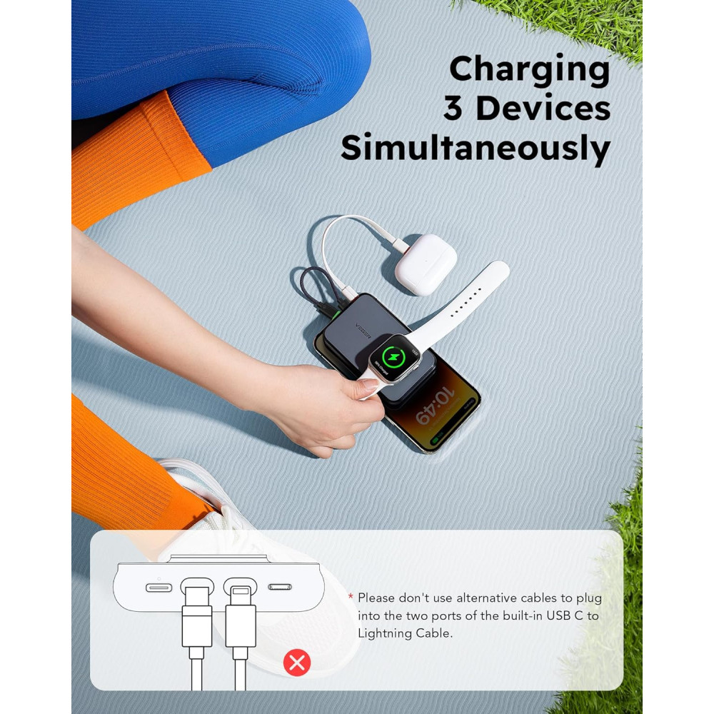 Power Bank Повербанк VEGER V1171 10000 мАh со встроенным кабелем iPhone Type C и быстрой зарядкой