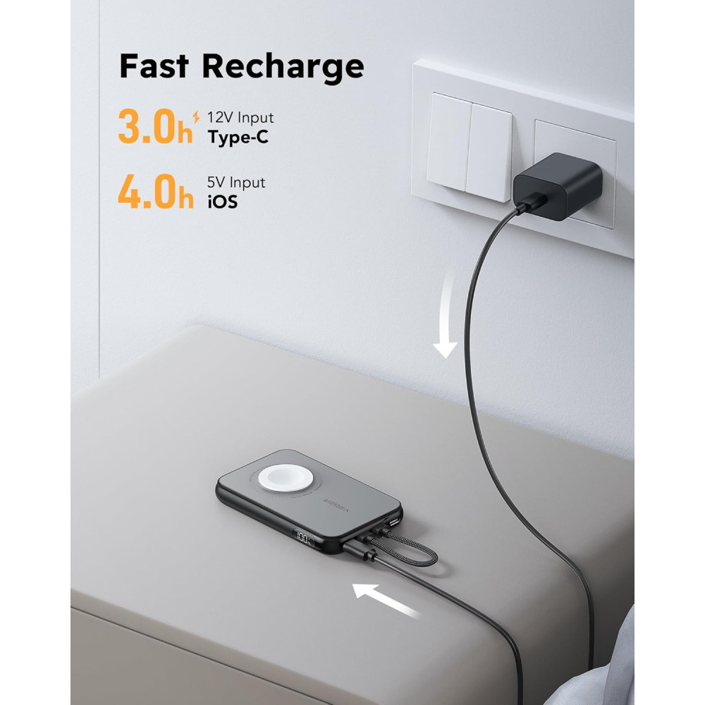 Power Bank Повербанк VEGER V1171 10000 мАh со встроенным кабелем iPhone Type C и быстрой зарядкой