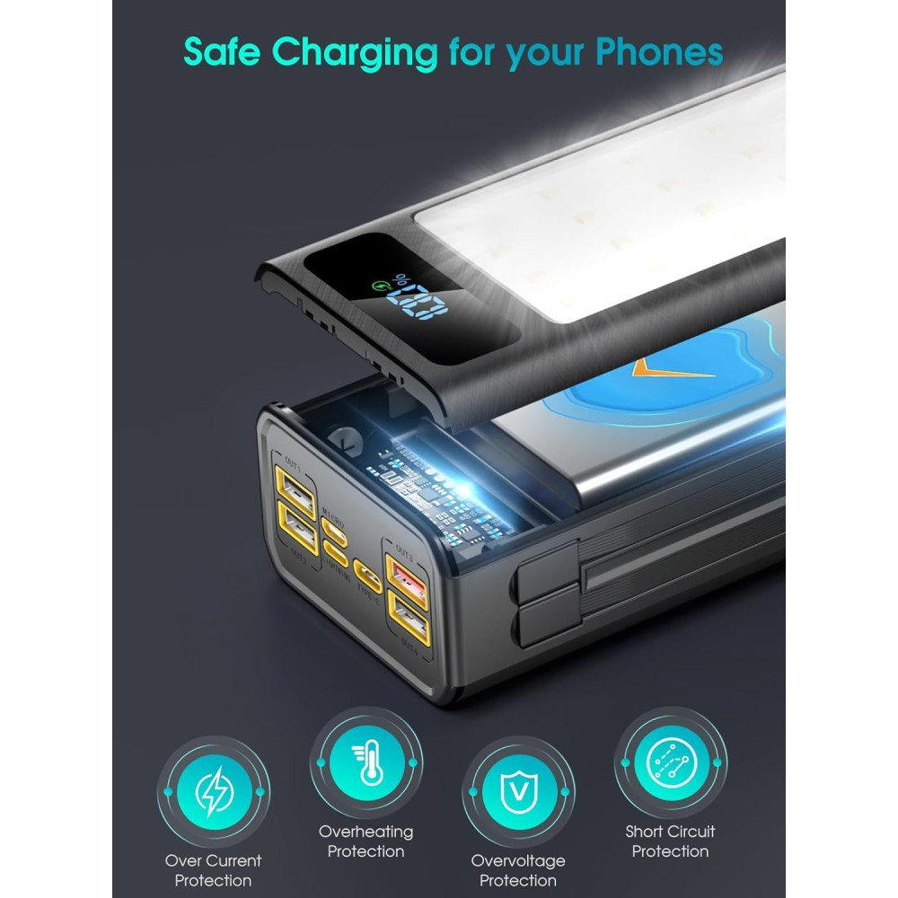 Power Bank Павербанк Tolibabay 56800 мАч 65 Вт, 9 портов зарядки