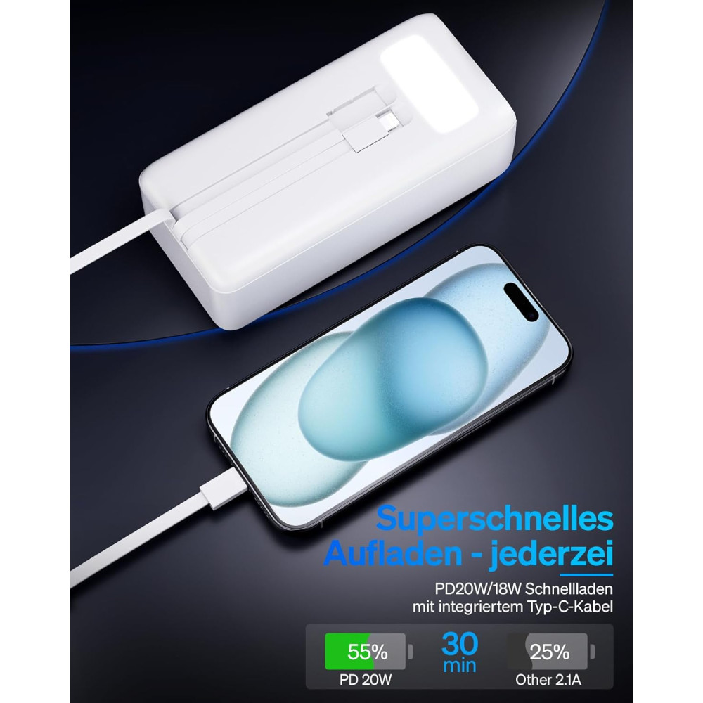 Power Bank Павербанк Powelephant 50000mAh с кабелями 22 5W быстрая зарядка