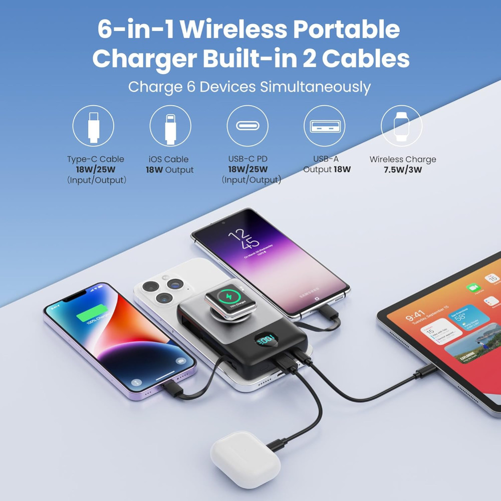 Магнитный Power Bank Павербанк Ekrist 10800mAh с LCD и быстрой зарядкой 25W PD