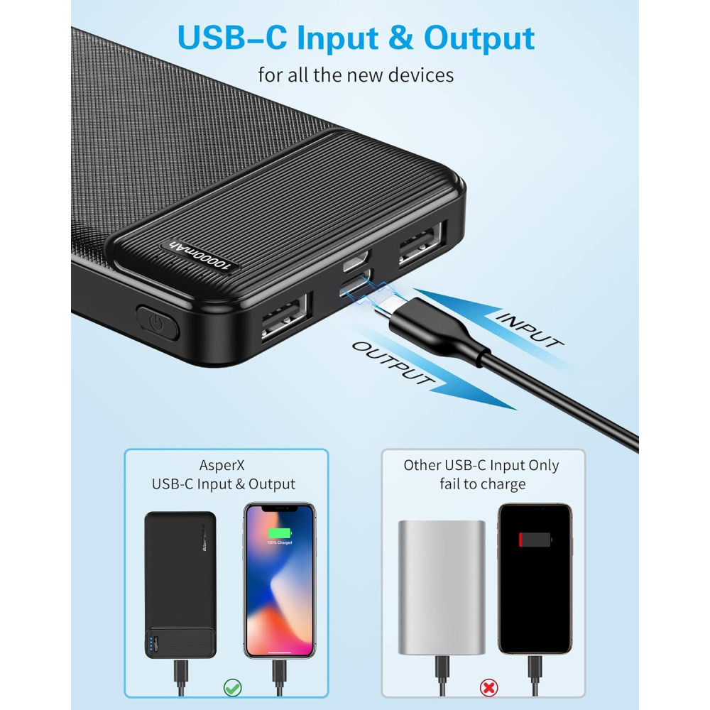 2 шт Power Bank Повербанк AsperX 10000 мАч с выходом USB C быстрая зарядка