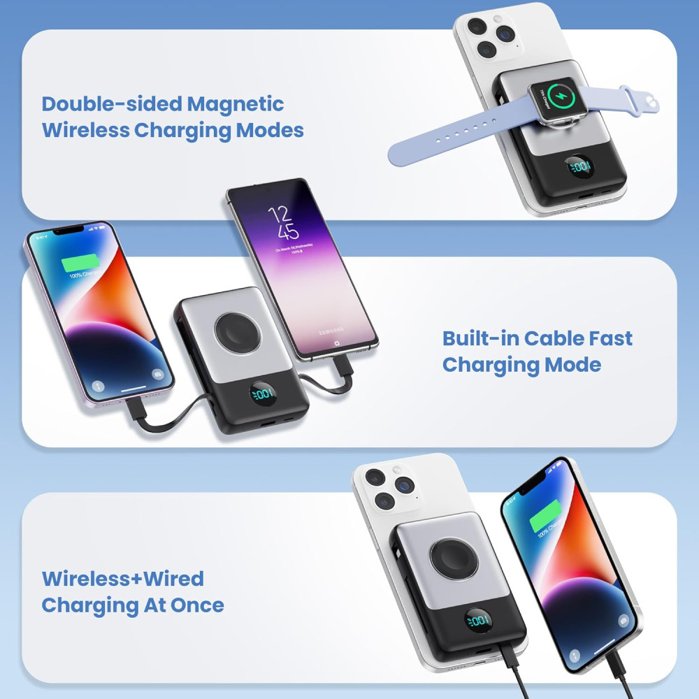 Магнитный Power Bank Павербанк Ekrist 10800mAh с LCD и быстрой зарядкой 25W PD