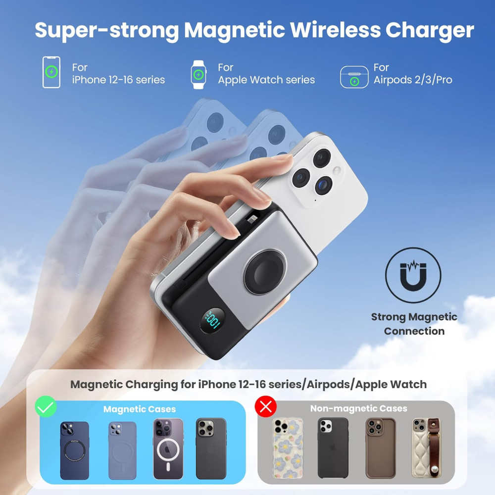 Магнитный Power Bank Павербанк Ekrist 10800mAh с LCD и быстрой зарядкой 25W PD